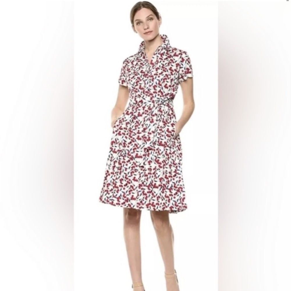 Donna Morgan Red and White A-Line Midi Dress Cherry